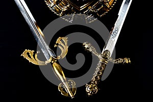 Knight`s sword and armor on a black background