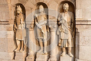 Knight sculptures in Fishermanâ€™s Bastion, Budapest, Hungary