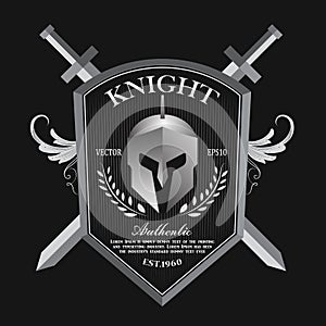 Knight shield and helmet vintage badge logo vector