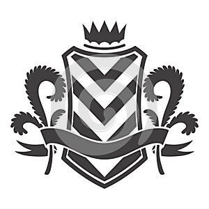 Knight shield, heraldic icon. Vintage monochrome knight award element. Royal badge, luxury filigree emblem. Decorative