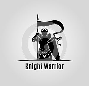 Knight with shield and spear vector silhouette