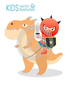 Knight sitting on a monster on white background, cute Superhero in Story, Superhero Children`s, Superhero Kids. Knight si