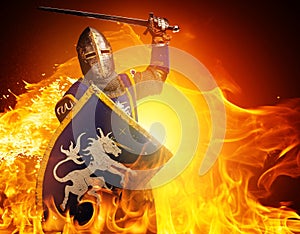 Knight with a sword in flame