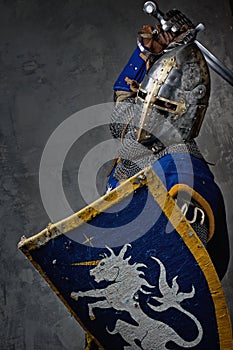 Knight with a sword and shield attacking