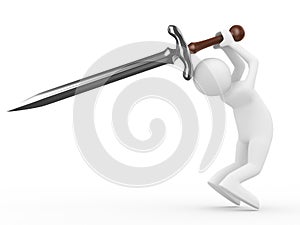 Knight with sword on white background