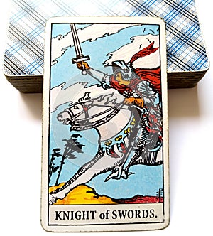 Knight of Swords Tarot Card Chatty Talkative Public Speaking Vocal Literal Cool Swift Action Speed Rush Hasty Rebellious