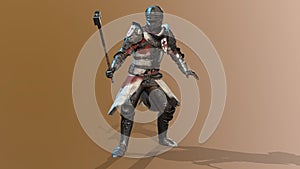 Knight Swordsman in Full Armour, 3D render