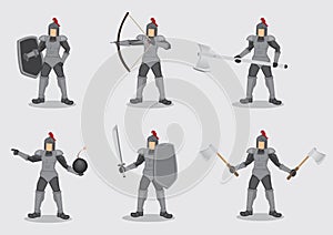 Knight Warrior in Amour Suit with Weapon Vector Character Set