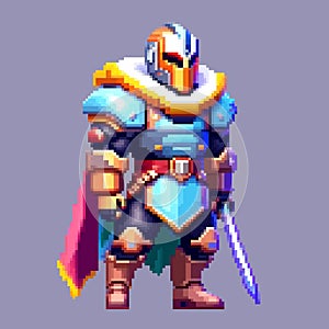 Knight warrior pixel art character for 8 bit game