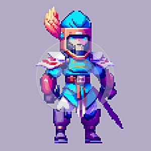 Knight warrior pixel art character for 8 bit game
