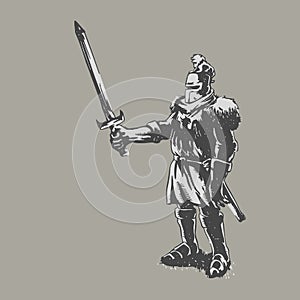 Knight wielding a sword black and white