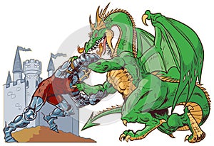 Knight Wrestling Dragon Vector Illustration