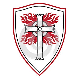 Knightly design. Crusader Knight Shield with Flaming Cross