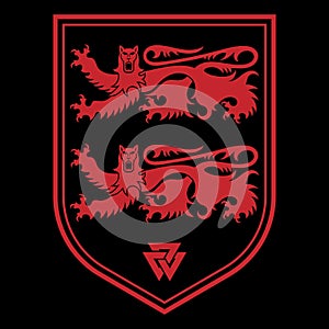 Knightly design. Viking design. Heraldic knight shield with lions photo