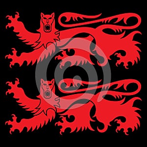 Knightly design. Viking design, Heraldic lions
