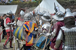 Knights in armor with shields