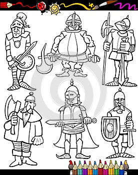 Knights Cartoon Set for coloring book