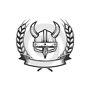 Knights. Emblem template with medieval knight helmet. Design element for logo, label, emblem, sign.