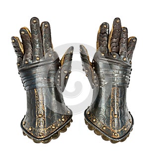 Knights gauntlets ancient medievil original isolated with clippi