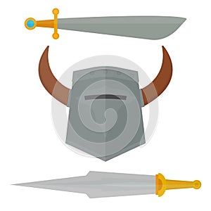 Knights sword medieval weapons heraldic knighthood elements medieval kingdom gear knightly vector illustration.