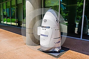 Knightscope security robot branded with the Samsung logo