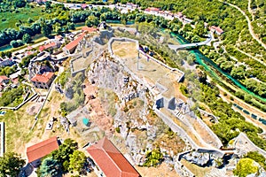 Knin fortress and Krka river aerial view