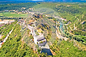 Knin fortress and Krka river aerial view