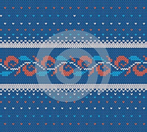 Knit Christmas print. Blue seamless pattern. Vector illustration