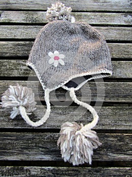 Knit girl`s earflap beanie