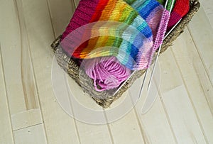 Knit a rainbow hat. Process of creation