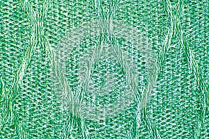 Knit texture of mint wool knitted fabric with cable pattern as background. Mint texture.
