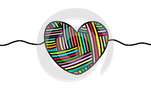 Knit wool hand drawn heart in cartoon style. Vector illustration