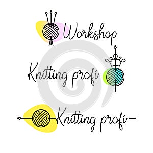 Knit workshop, creative course, master class vector template log