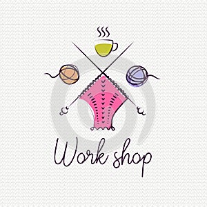 Knit workshop, creative course, master class vector template log