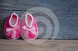 Knitted baby booties. Crochet handmade