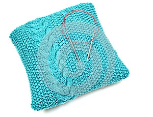 Knitted blue pillow