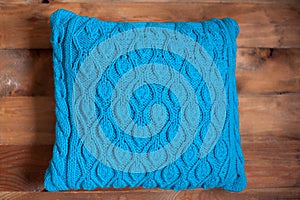 Knitted blue pillow