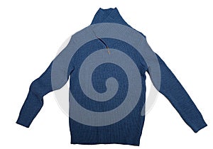 Knitted blue sweater. Isolate on white