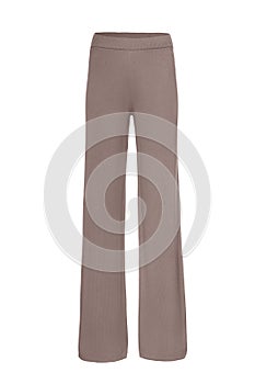 Knitted brown pants trousers isolated on white, front