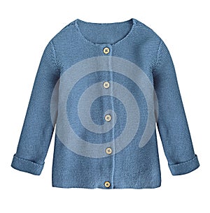 Knitted cardigan,child's clothes isolated on white.School buttoned jacket photo