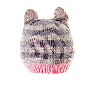 Knitted cat ear cap.