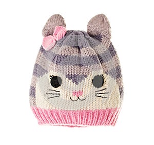 Knitted cat ear cap.