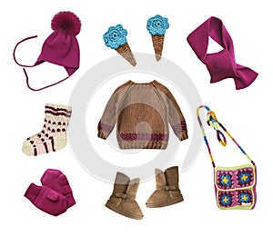 Knitted child clothes,authentic style kids garment.Winter collection of girls clothing