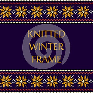 Knitted Christmas frame, winter vector background