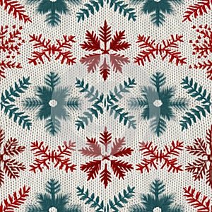 Knitted Christmas and New Year Ugly Sweater seamless pattern. Festive Knitting folk style scandinavian ornaments winter