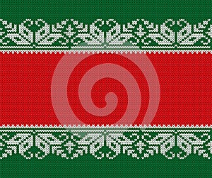 Knitted christmas red and green background. Seamless geometric knit ornament.