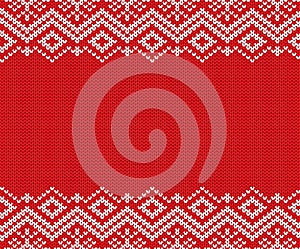 Knitted christmas red and white geometric ornament. Xmas knit winter sweater texture design.