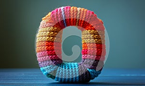 Knitted colored letter O on an abstract background. photo