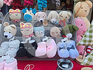 Knitted dolls at the market