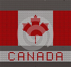 knitted flag of Canada with a maple leaf and the words `Canada`